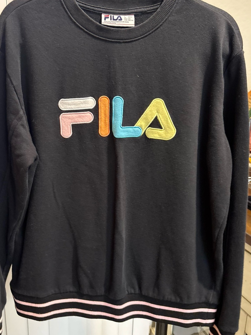 FILA Black Crewneck Sweatshirt with Pastel Multicolor Logo